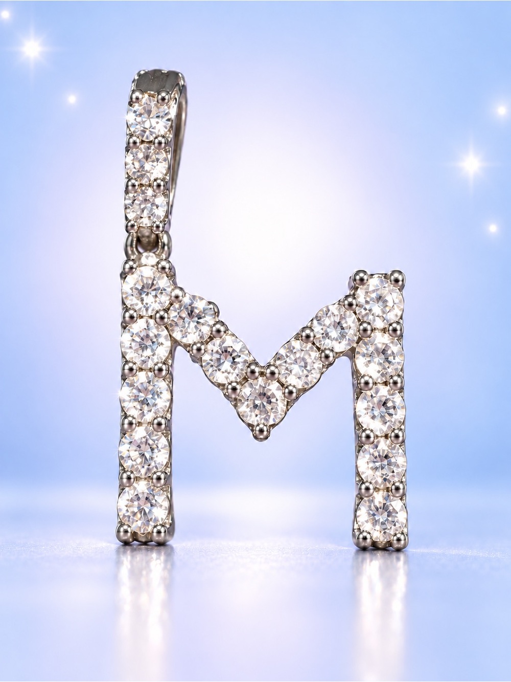 Sparkling Letter M Pendant Necklace - Clear Crystal Silver Tone